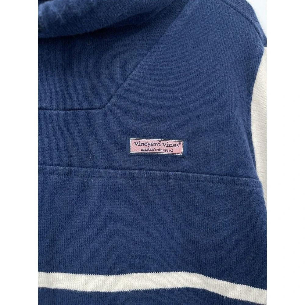 VINEYARD VINES Sweater‎ Womens M Blue Cream Stripe Mock Neck Whale